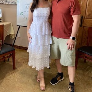 White tiered midi dress